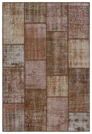 Brown Over Dyed Patchwork Unique Rug 4'0'' x 5'10'' ft 122 x 179 cm