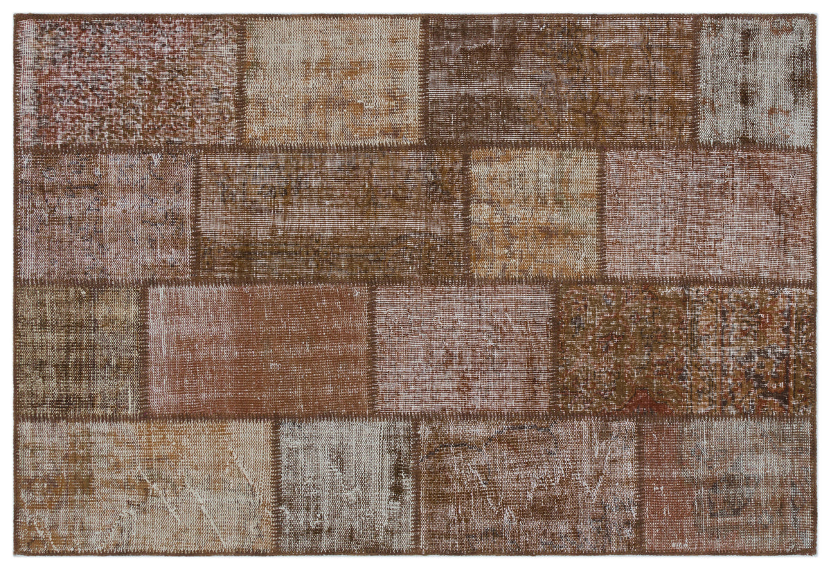 Brown Over Dyed Patchwork Unique Rug 4&#39;0&#39;&#39; x 5&#39;10&#39;&#39; ft 122 x 179 cm