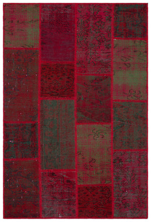 Red Over Dyed Patchwork Unique Rug 3'11'' x 5'11'' ft 120 x 180 cm