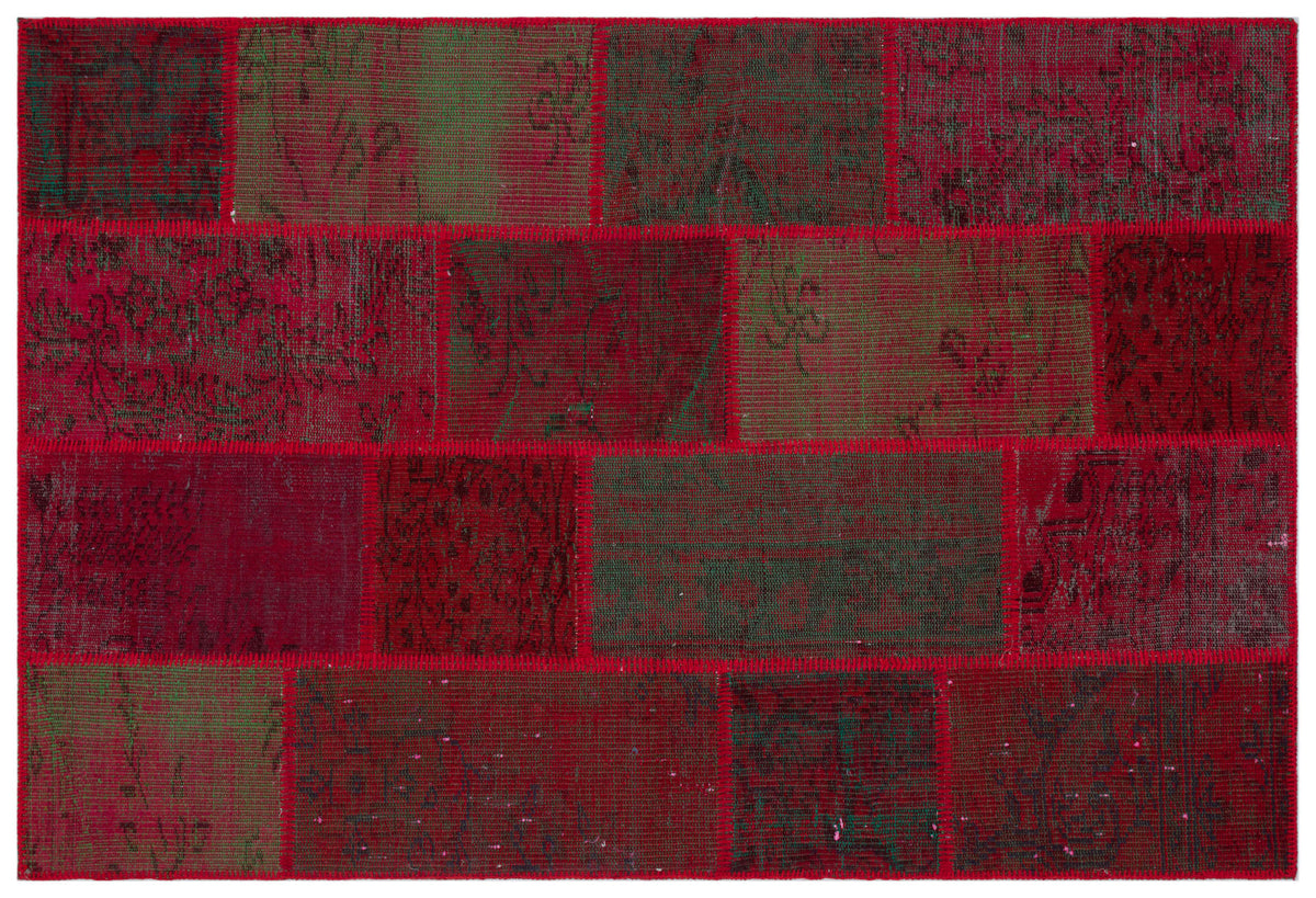 Red Over Dyed Patchwork Unique Rug 3&#39;11&#39;&#39; x 5&#39;11&#39;&#39; ft 120 x 180 cm