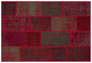 Red Over Dyed Patchwork Unique Rug 3'11'' x 5'11'' ft 120 x 180 cm