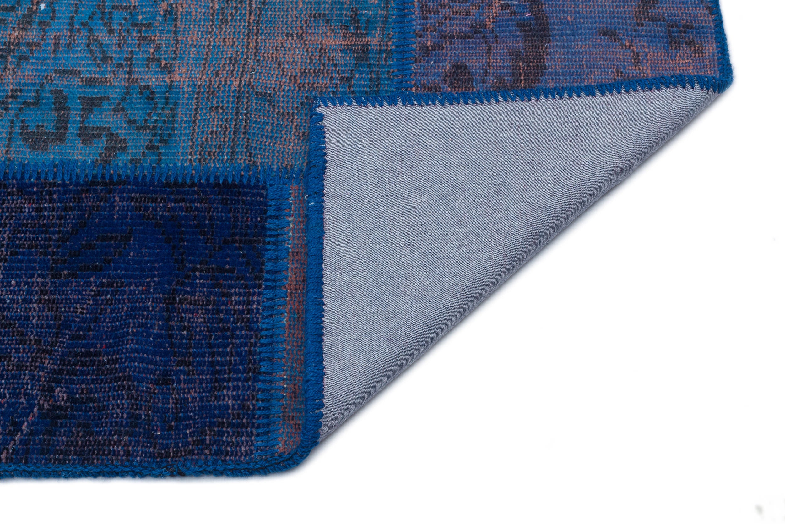 Blue Over Dyed Patchwork Unique Rug 3'11'' x 5'11'' ft 120 x 180 cm