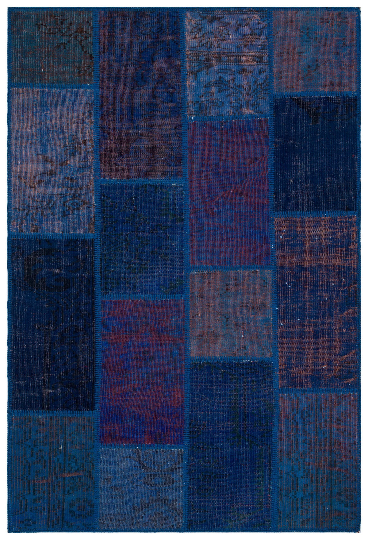 Blue Over Dyed Patchwork Unique Rug 3&#39;11&#39;&#39; x 5&#39;11&#39;&#39; ft 120 x 180 cm