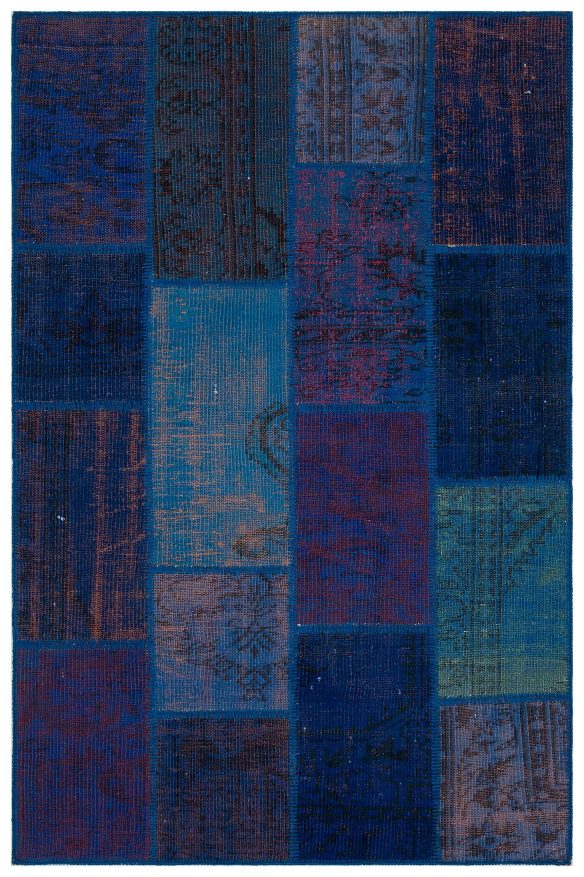 Blue Over Dyed Patchwork Unique Rug 3&#39;11&#39;&#39; x 5&#39;11&#39;&#39; ft 120 x 180 cm