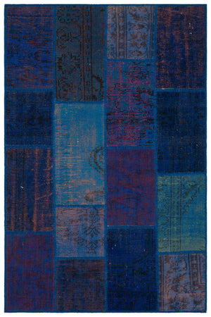 Blue Over Dyed Patchwork Unique Rug 3'11'' x 5'11'' ft 120 x 180 cm