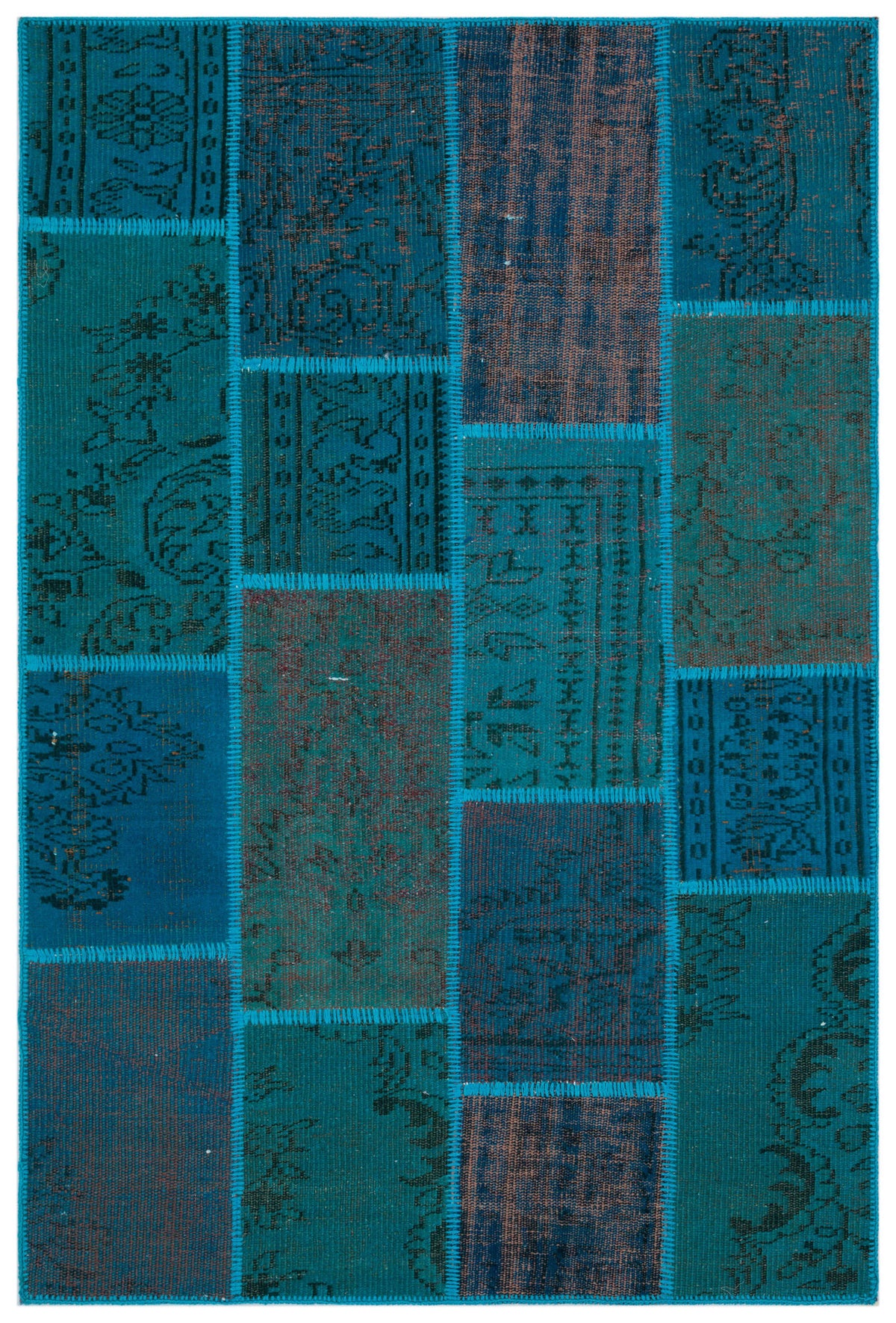 Turquoise  Over Dyed Patchwork Unique Rug 3&#39;11&#39;&#39; x 5&#39;11&#39;&#39; ft 120 x 180 cm
