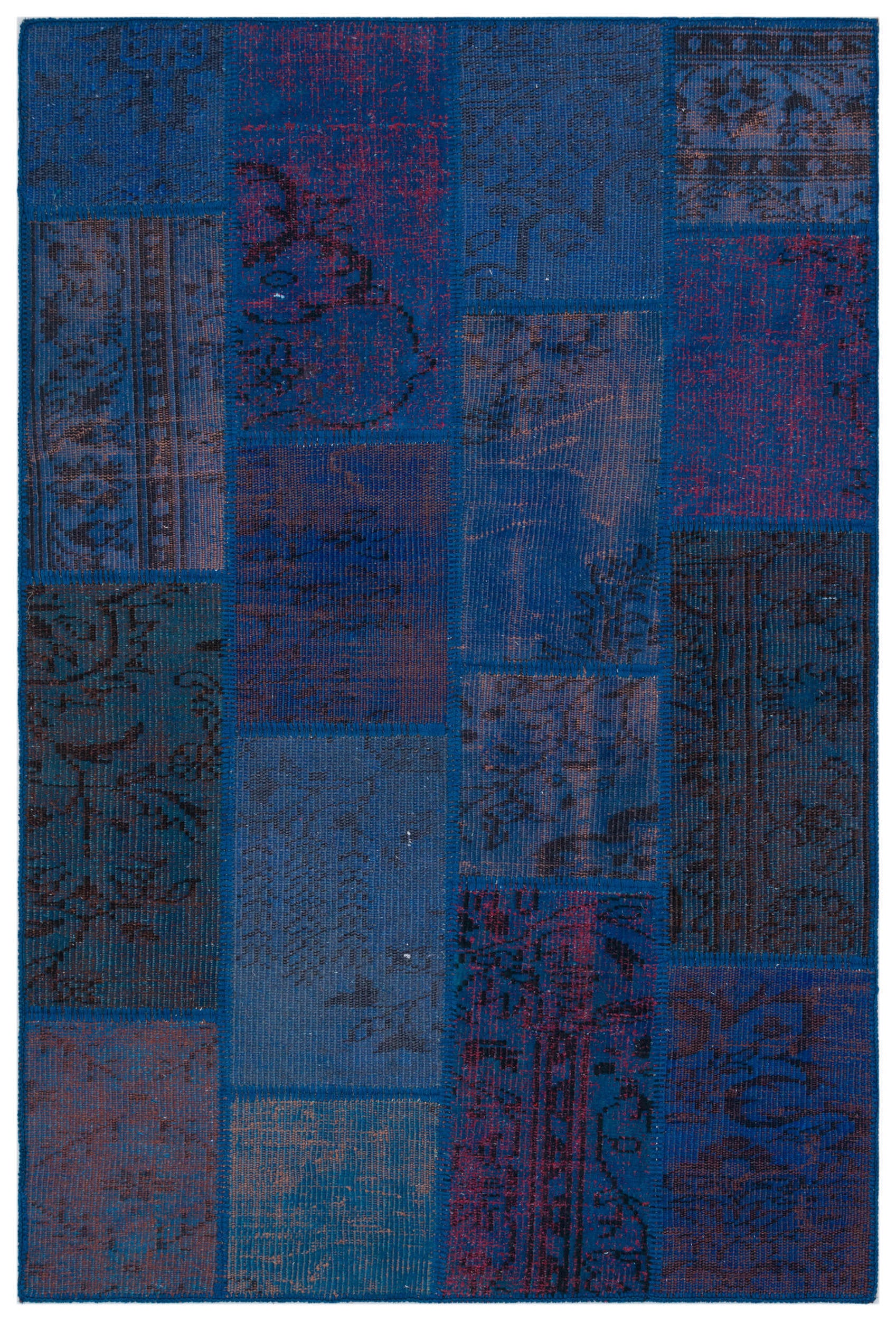Blue Over Dyed Patchwork Unique Rug 3'11'' x 5'11'' ft 120 x 180 cm