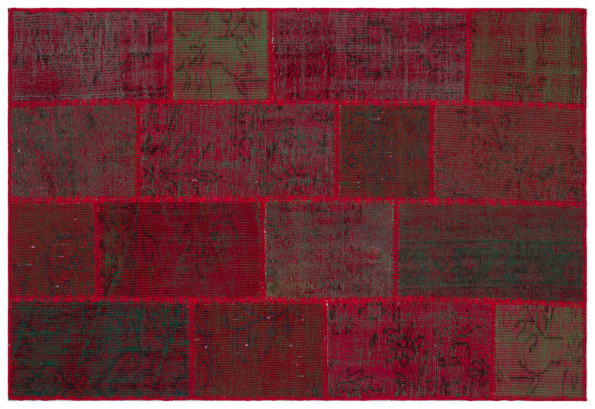 Red Over Dyed Patchwork Unique Rug 3&#39;11&#39;&#39; x 5&#39;11&#39;&#39; ft 120 x 180 cm