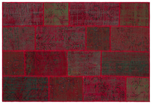 Red Over Dyed Patchwork Unique Rug 3'11'' x 5'11'' ft 120 x 180 cm