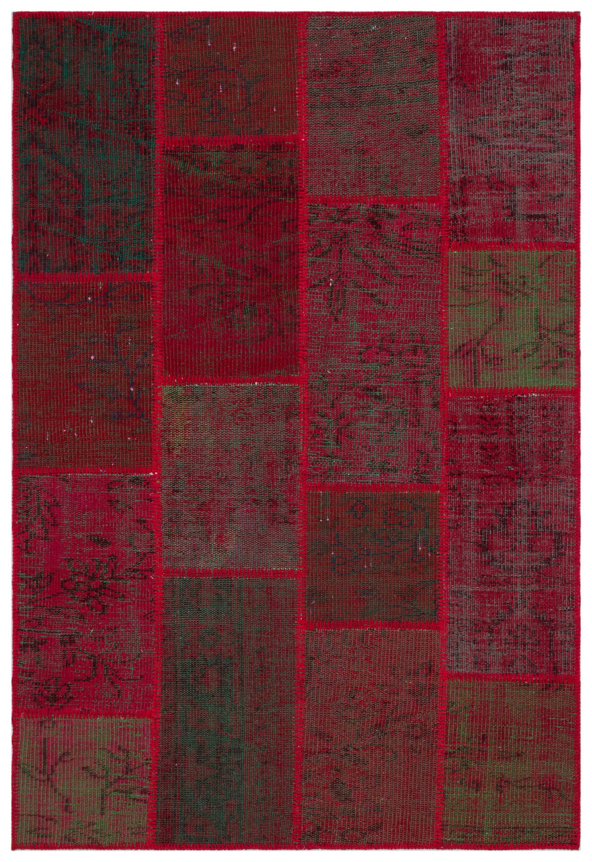 Red Over Dyed Patchwork Unique Rug 3&#39;11&#39;&#39; x 5&#39;11&#39;&#39; ft 120 x 180 cm