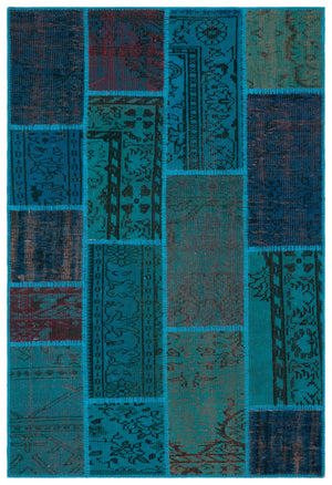 Turquoise  Over Dyed Patchwork Unique Rug 3'11'' x 5'11'' ft 120 x 180 cm