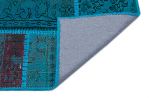 Turquoise  Over Dyed Patchwork Unique Rug 3'11'' x 5'11'' ft 120 x 180 cm