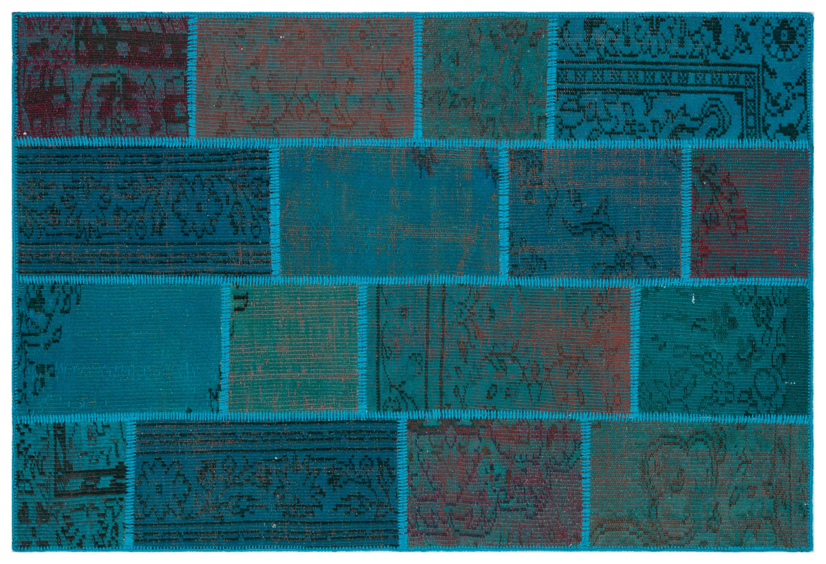 Turquoise  Over Dyed Patchwork Unique Rug 3&#39;11&#39;&#39; x 5&#39;11&#39;&#39; ft 120 x 180 cm