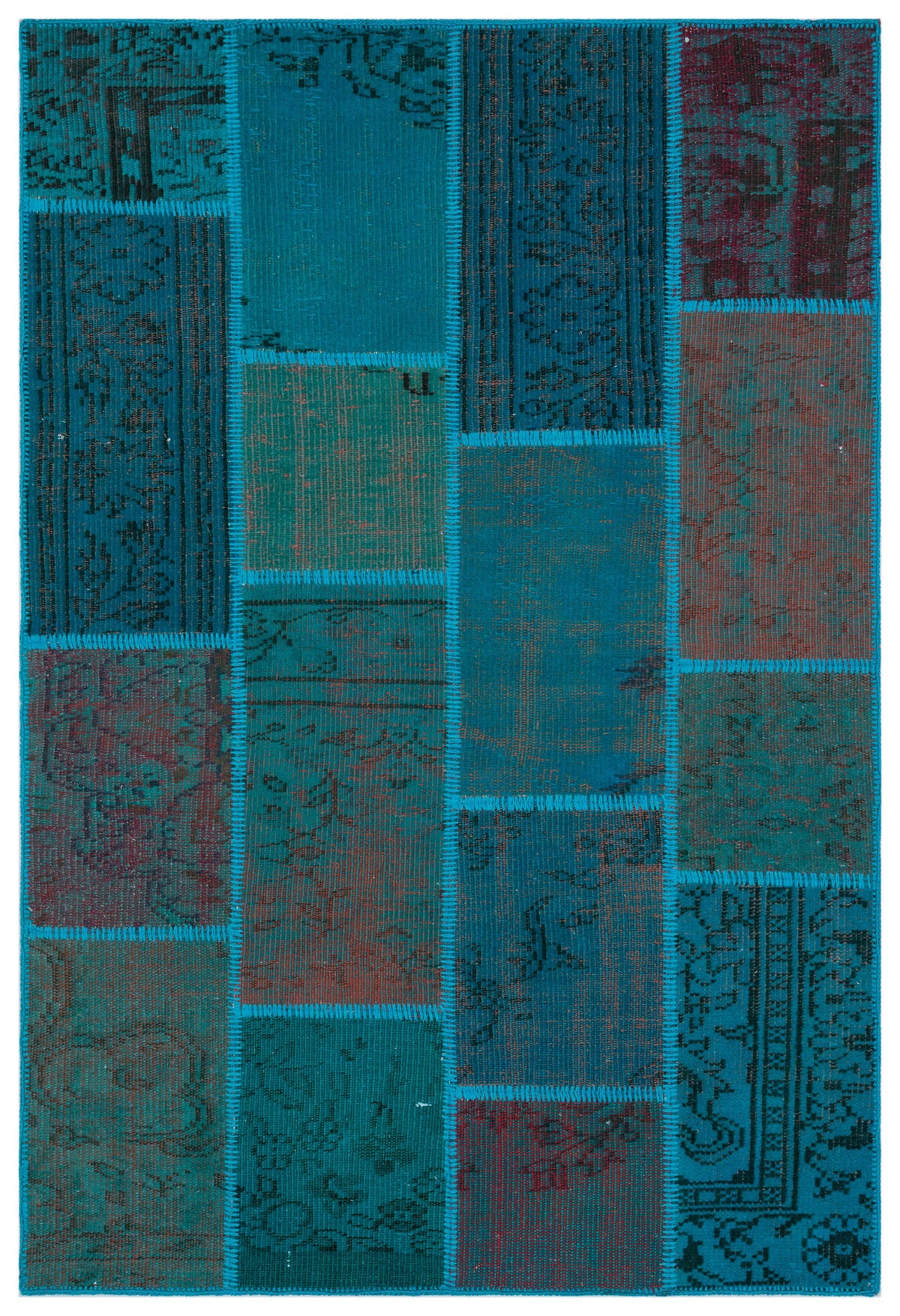 Turquoise  Over Dyed Patchwork Unique Rug 3&#39;11&#39;&#39; x 5&#39;11&#39;&#39; ft 120 x 180 cm
