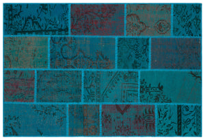 Turquoise  Over Dyed Patchwork Unique Rug 3'11'' x 5'11'' ft 120 x 180 cm