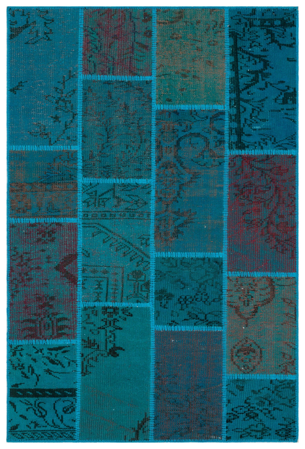 Turquoise  Over Dyed Patchwork Unique Rug 3&#39;11&#39;&#39; x 5&#39;11&#39;&#39; ft 120 x 180 cm