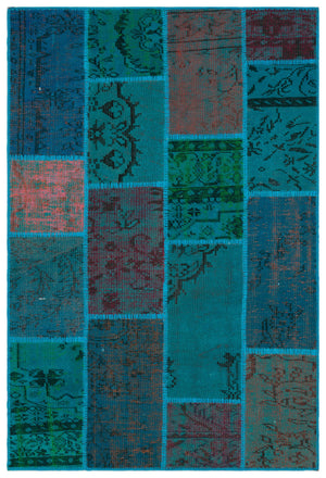 Turquoise  Over Dyed Patchwork Unique Rug 3'11'' x 5'11'' ft 120 x 180 cm