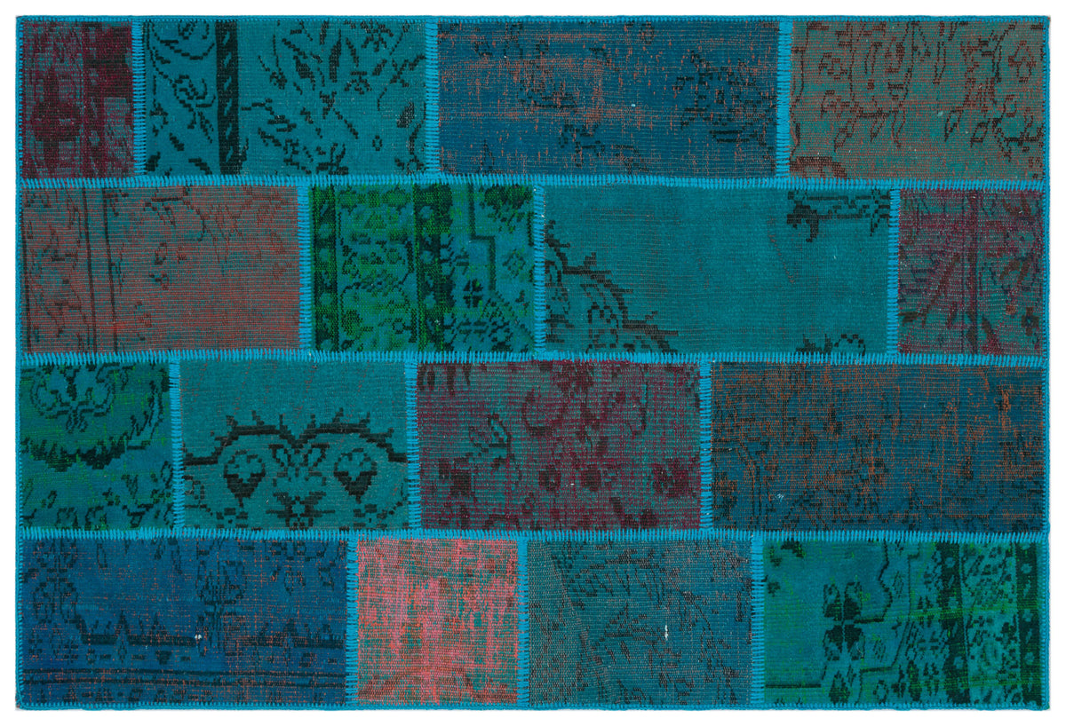 Turquoise  Over Dyed Patchwork Unique Rug 3&#39;11&#39;&#39; x 5&#39;11&#39;&#39; ft 120 x 180 cm