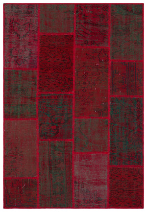 Red Over Dyed Patchwork Unique Rug 3'11'' x 5'11'' ft 120 x 180 cm