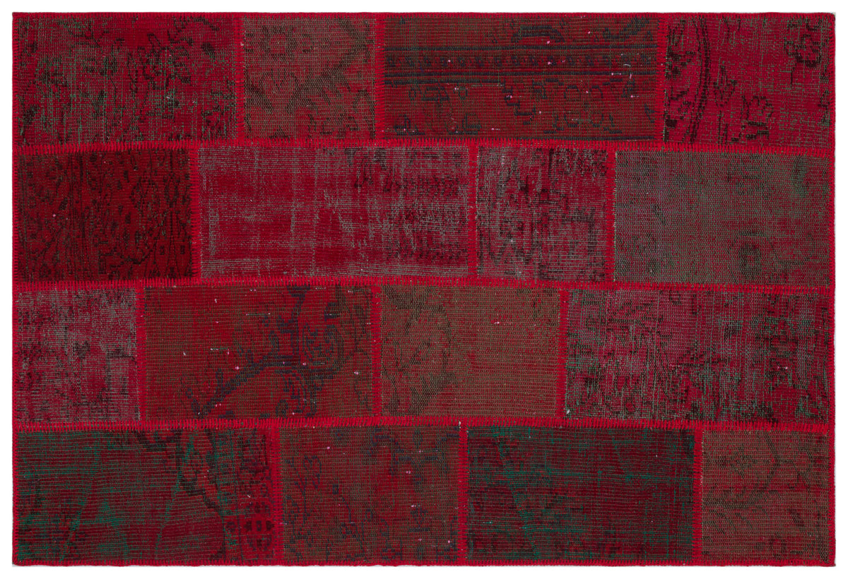 Red Over Dyed Patchwork Unique Rug 3&#39;11&#39;&#39; x 5&#39;11&#39;&#39; ft 120 x 180 cm