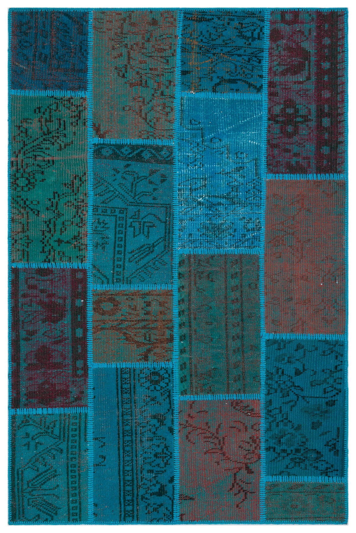 Turquoise  Over Dyed Patchwork Unique Rug 3&#39;11&#39;&#39; x 5&#39;11&#39;&#39; ft 120 x 180 cm