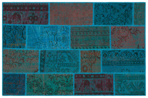 Turquoise  Over Dyed Patchwork Unique Rug 3'11'' x 5'11'' ft 120 x 180 cm