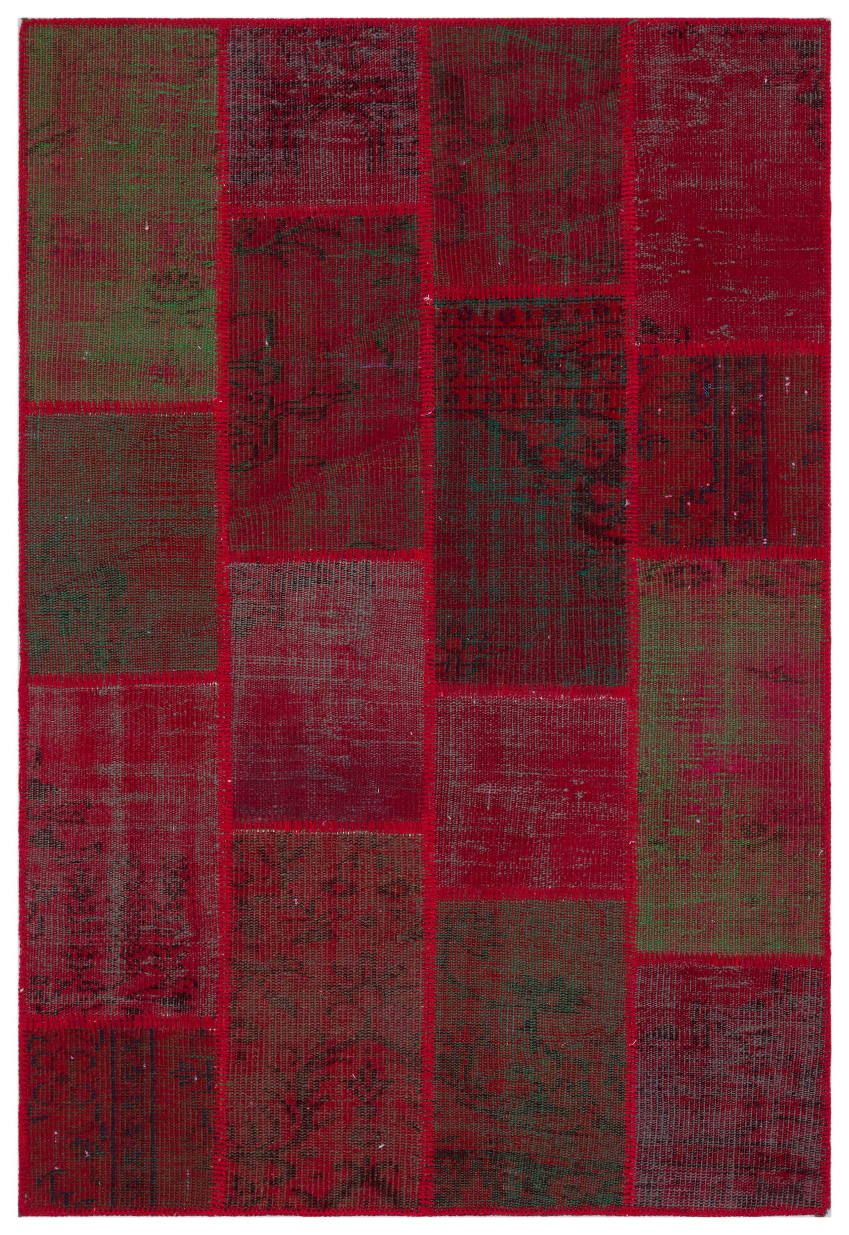 Red Over Dyed Patchwork Unique Rug 3'11'' x 5'11'' ft 120 x 180 cm