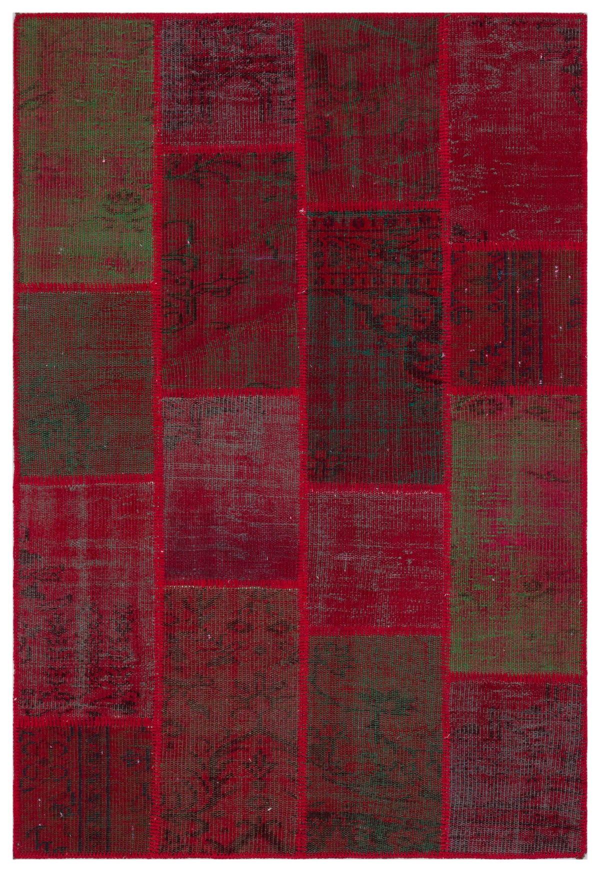 Red Over Dyed Patchwork Unique Rug 3&#39;11&#39;&#39; x 5&#39;11&#39;&#39; ft 120 x 180 cm