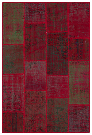 Red Over Dyed Patchwork Unique Rug 3'11'' x 5'11'' ft 120 x 180 cm