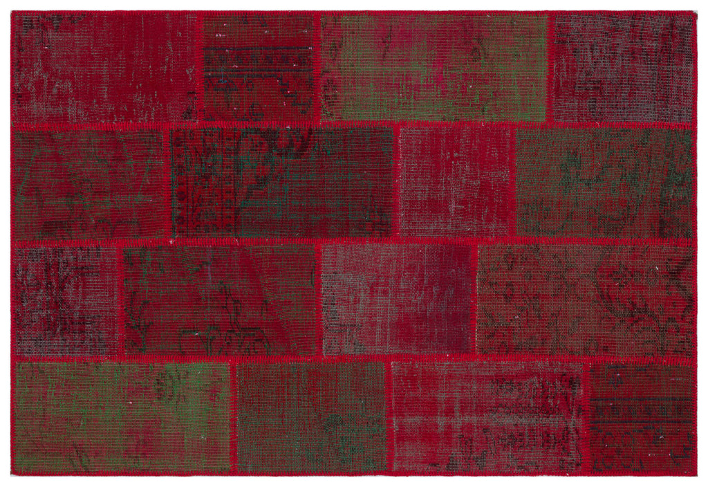 Red Over Dyed Patchwork Unique Rug 3'11'' x 5'11'' ft 120 x 180 cm