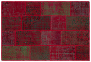 Red Over Dyed Patchwork Unique Rug 3'11'' x 5'11'' ft 120 x 180 cm