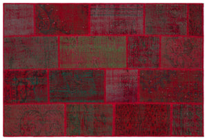 Red Over Dyed Patchwork Unique Rug 3'11'' x 5'11'' ft 120 x 180 cm