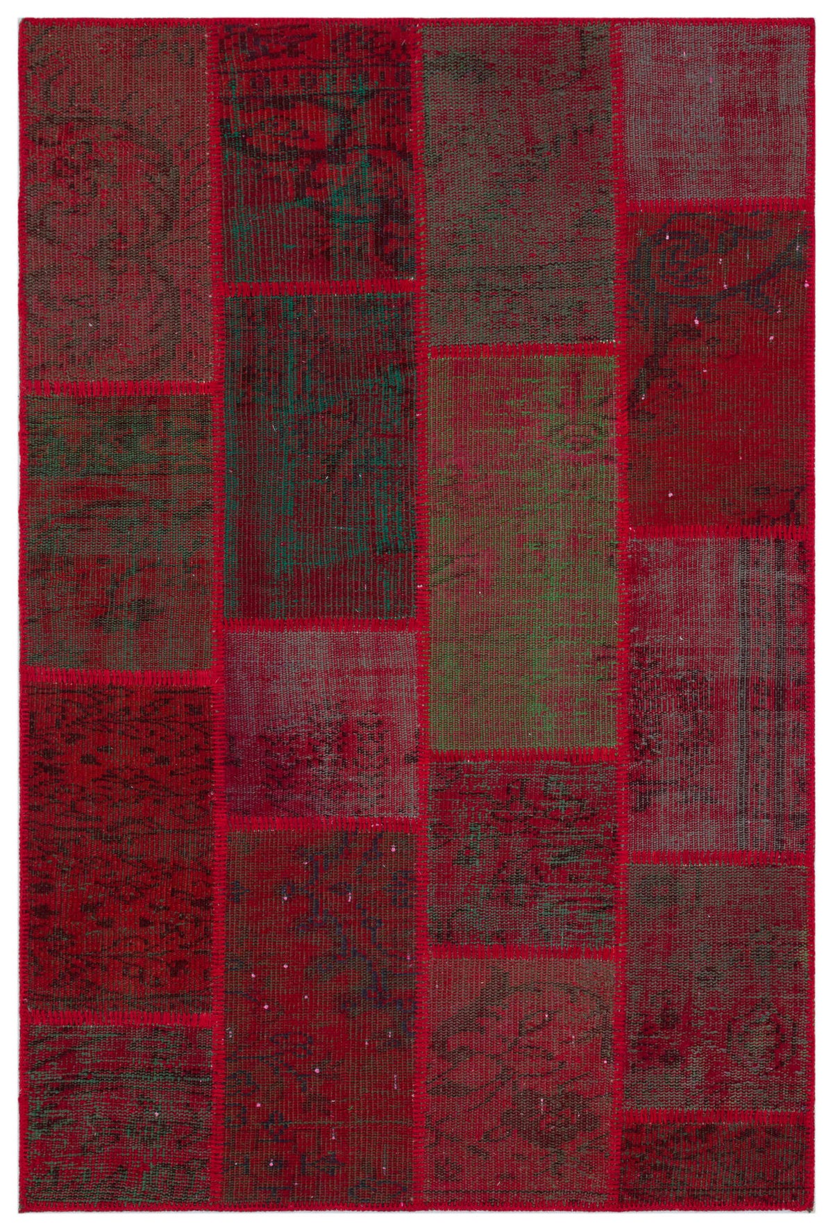 Red Over Dyed Patchwork Unique Rug 3&#39;11&#39;&#39; x 5&#39;11&#39;&#39; ft 120 x 180 cm