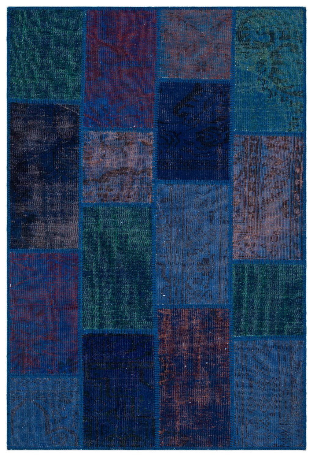 Blue Over Dyed Patchwork Unique Rug 3'11'' x 5'11'' ft 120 x 180 cm
