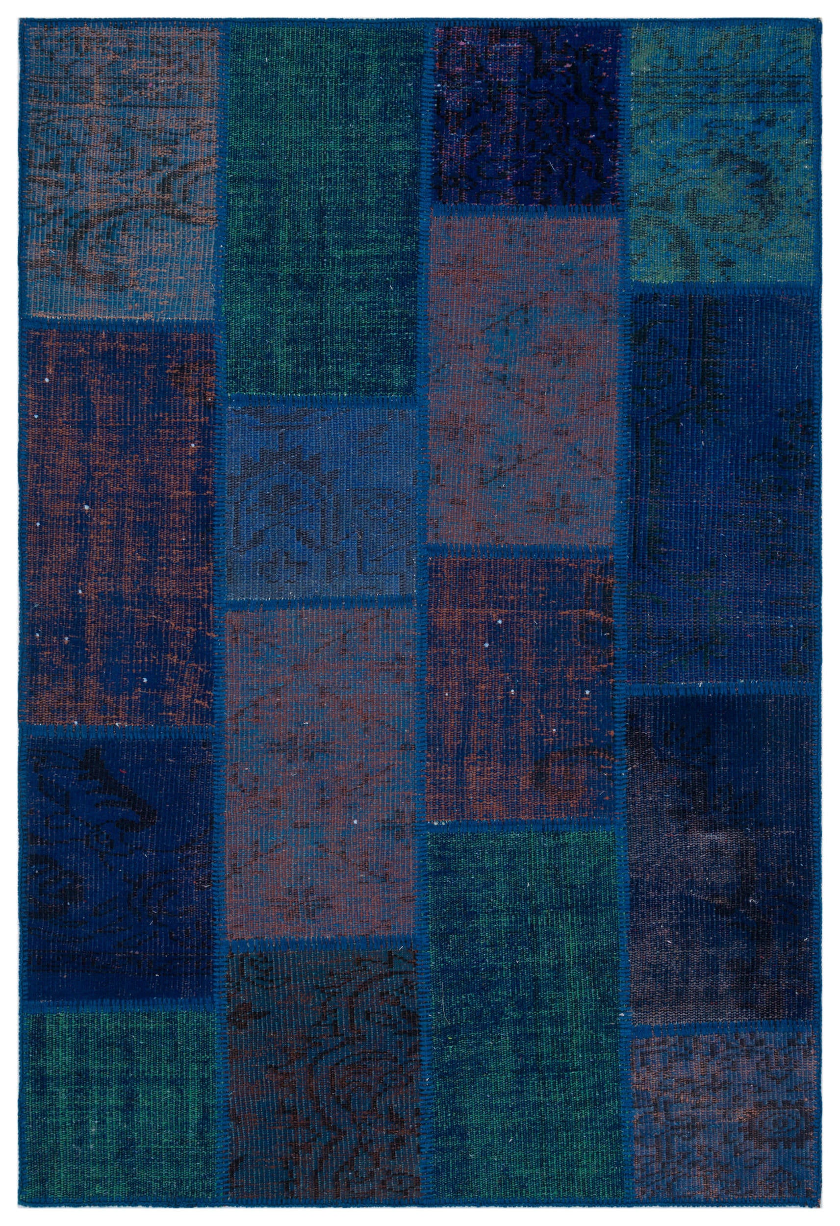 Blue Over Dyed Patchwork Unique Rug 3'11'' x 5'10'' ft 120 x 178 cm