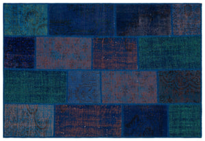 Blue Over Dyed Patchwork Unique Rug 3'11'' x 5'10'' ft 120 x 178 cm