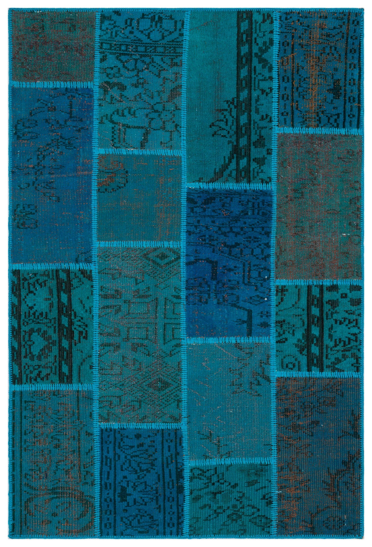 Turquoise  Over Dyed Patchwork Unique Rug 3&#39;11&#39;&#39; x 5&#39;10&#39;&#39; ft 120 x 178 cm