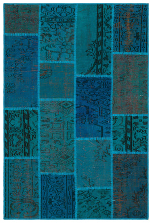 Turquoise  Over Dyed Patchwork Unique Rug 3'11'' x 5'10'' ft 120 x 178 cm