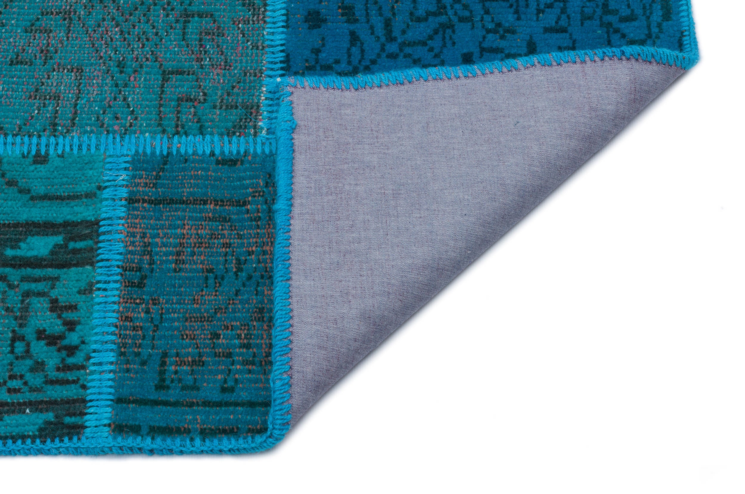 Turquoise  Over Dyed Patchwork Unique Rug 3'11'' x 5'10'' ft 120 x 178 cm