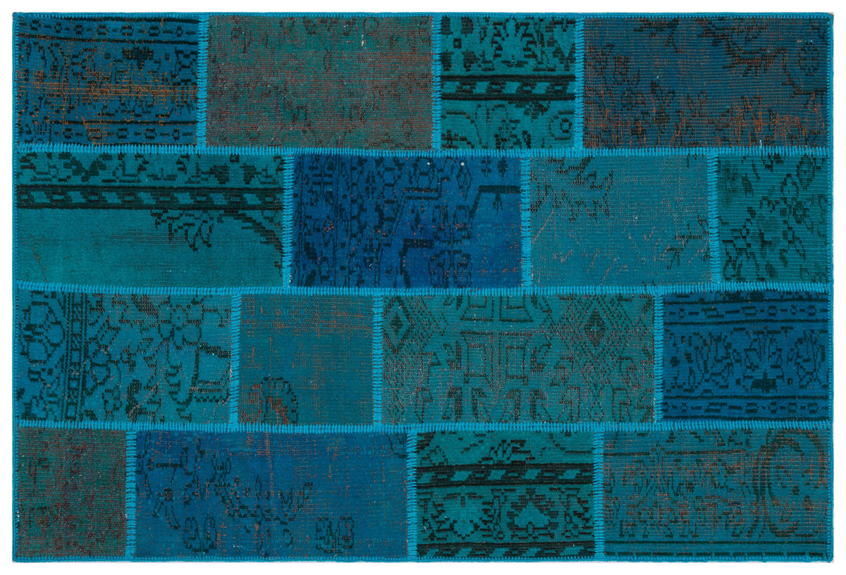 Turquoise  Over Dyed Patchwork Unique Rug 3&#39;11&#39;&#39; x 5&#39;10&#39;&#39; ft 120 x 178 cm