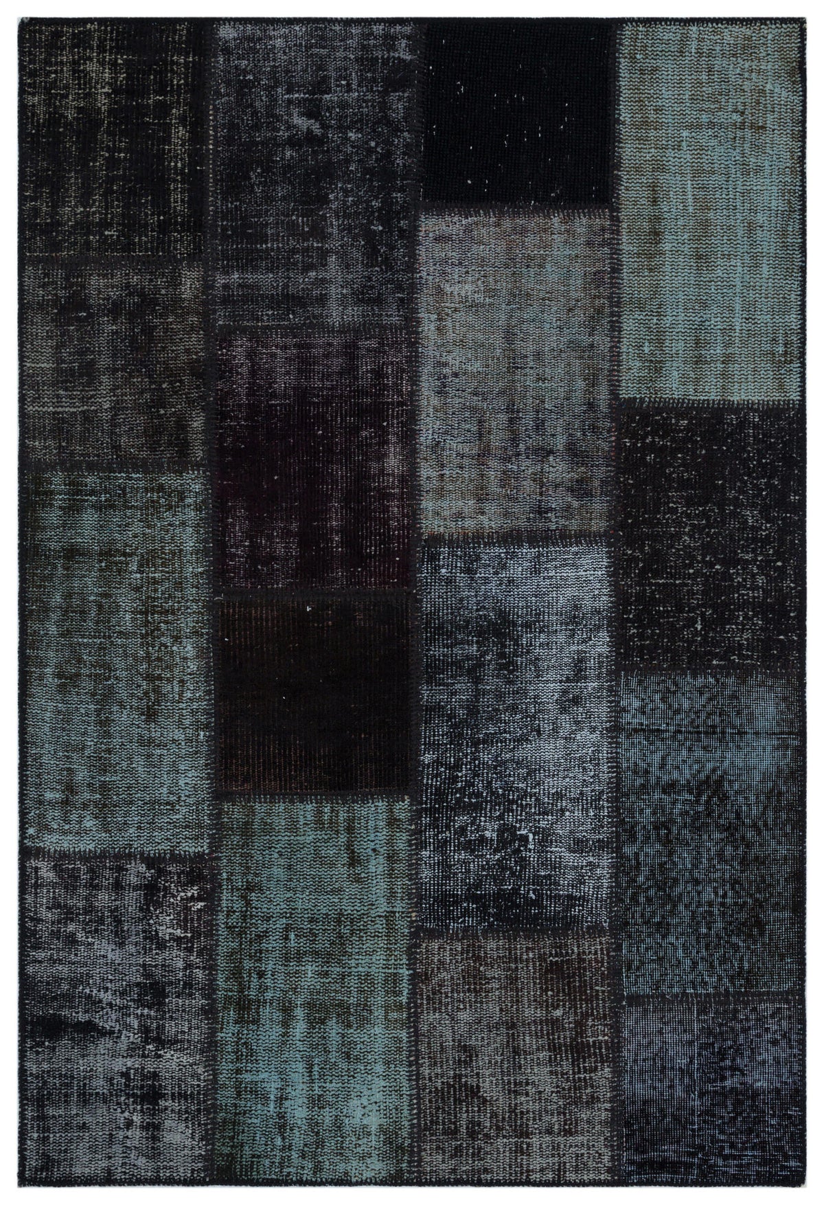 Black Over Dyed Patchwork Unique Rug 3&#39;11&#39;&#39; x 5&#39;11&#39;&#39; ft 120 x 180 cm