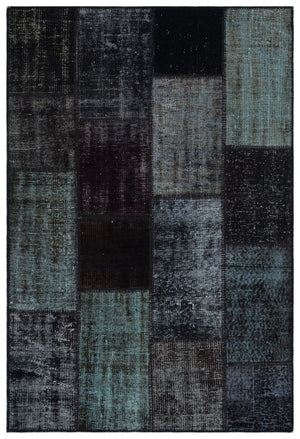 Black Over Dyed Patchwork Unique Rug 3'11'' x 5'11'' ft 120 x 180 cm