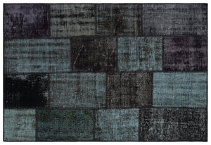 Black Over Dyed Patchwork Unique Rug 3'11'' x 5'11'' ft 120 x 180 cm