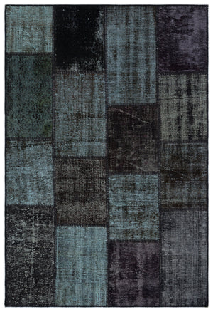 Black Over Dyed Patchwork Unique Rug 3'11'' x 5'11'' ft 120 x 180 cm