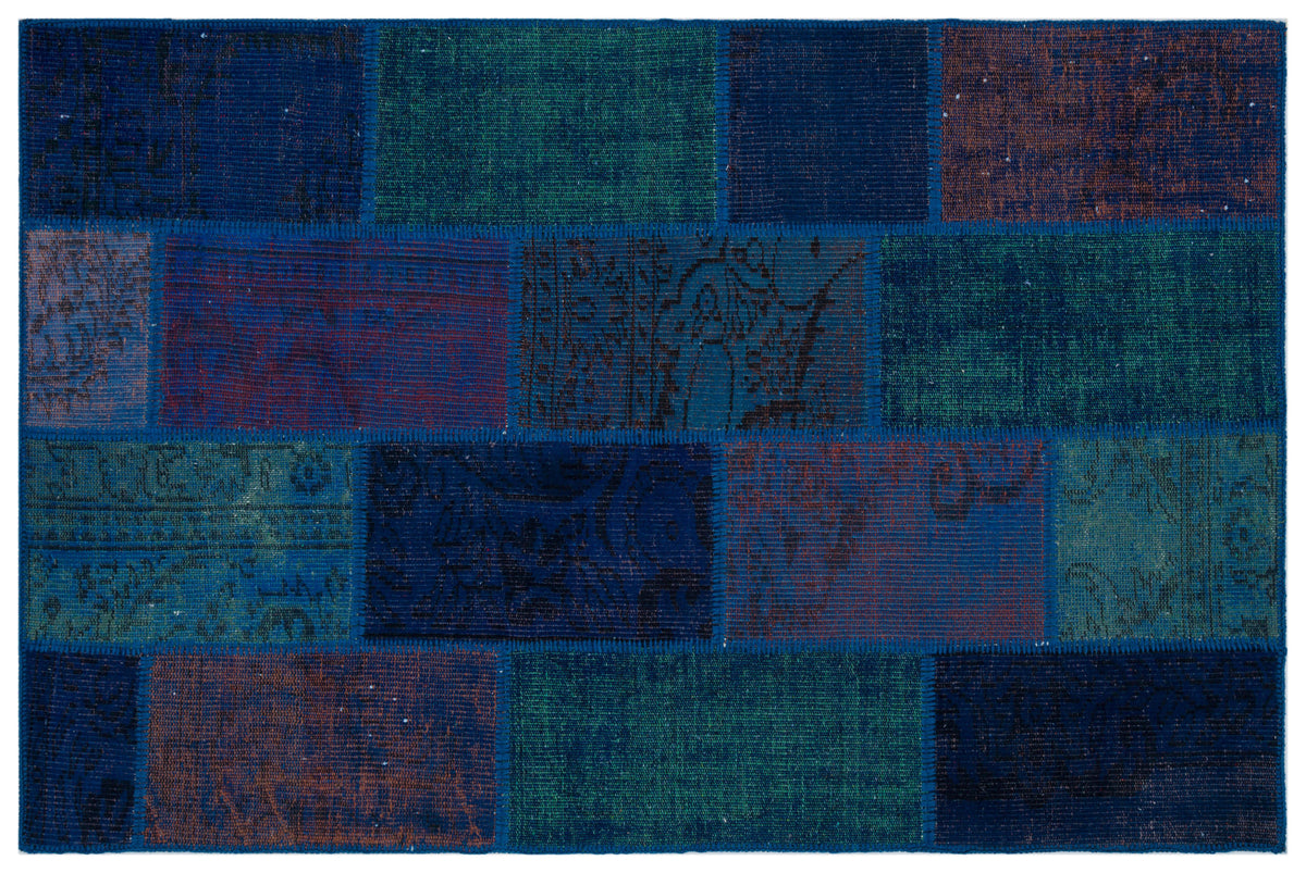 Blue Over Dyed Patchwork Unique Rug 3&#39;11&#39;&#39; x 5&#39;11&#39;&#39; ft 120 x 180 cm
