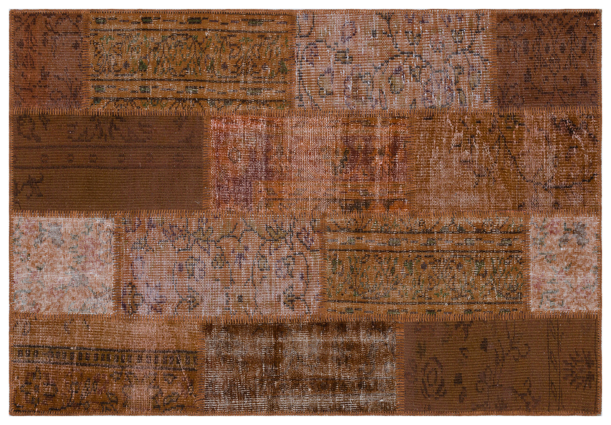 Brown Over Dyed Patchwork Unique Rug 3&#39;11&#39;&#39; x 5&#39;9&#39;&#39; ft 120 x 175 cm