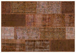 Brown Over Dyed Patchwork Unique Rug 3'11'' x 5'9'' ft 120 x 175 cm