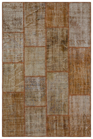 Brown Over Dyed Patchwork Unique Rug 3'11'' x 5'11'' ft 120 x 180 cm