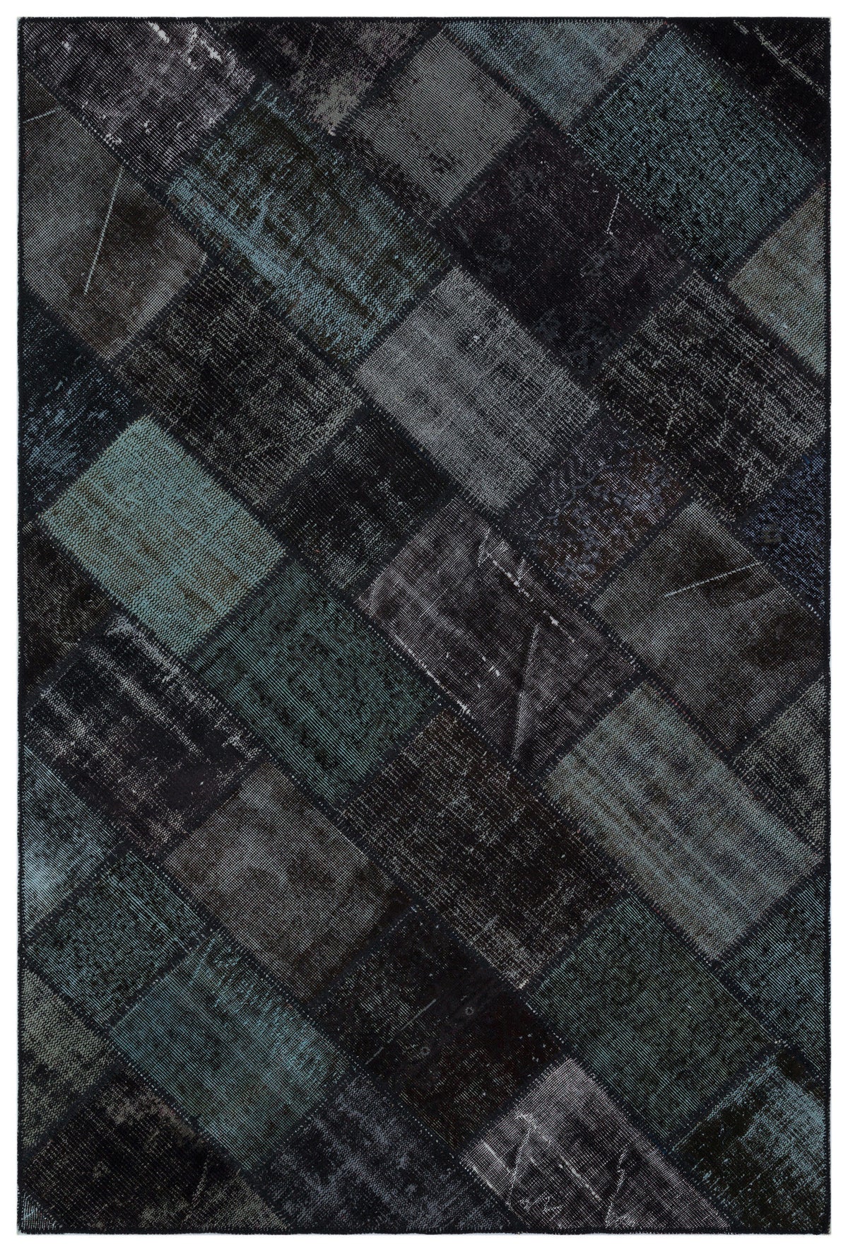 Black Over Dyed Patchwork Unique Rug 5&#39;2&#39;&#39; x 7&#39;9&#39;&#39; ft 157 x 237 cm