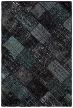 Black Over Dyed Patchwork Unique Rug 5'2'' x 7'9'' ft 157 x 237 cm